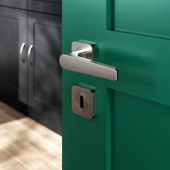 Ensemble poignée sur rosace rond à visser GoodHome Kerver effet nickel satin gris Ø52.5mm