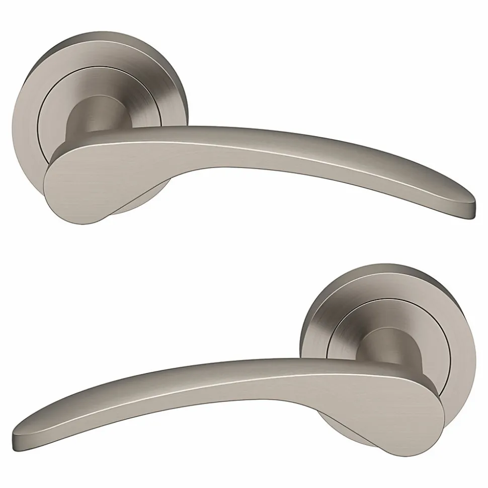 Ensemble poignée sur rosace rond à visser GoodHome Beare effet nickel satin gris Ø50mm