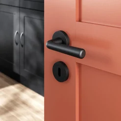 Ensemble poignée sur rosace rond à visser GoodHome Dizel mat noir Ø50mm