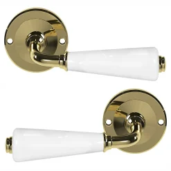 Ensemble poignée sur rosace Incurvé vis traversante ou à vis GoodHome Porcelaine Vras brillant or Ø48mm