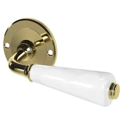 Ensemble poignée sur rosace Incurvé vis traversante ou à vis GoodHome Porcelaine Vras brillant or Ø48mm