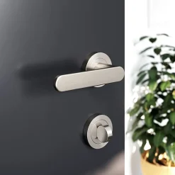 Ensemble poignée sur rosace rond à visser GoodHome Minzh effet nickel satin gris Ø50mm