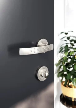 Ensemble poignée sur rosace rond à visser GoodHome Diss effet nickel satin gris Ø50mm