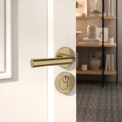 Ensemble poignée sur rosace rond à pousser GoodHome Tudy Laiton Jaune Ø52mm