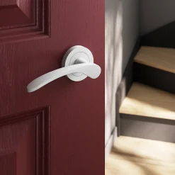 Ensemble poignée sur rosace rond à visser GoodHome Beare mat blanc Ø50mm