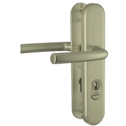 Ensemble poignées porte blindées Manhattan Bricard entraxe 195 mm argent arrondie