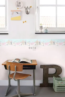 ESTAhome frise papier peint l'univers du cirque rose clair, bleu clair et beige - 500 x 26.5 cm - 178702