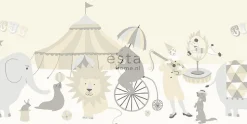 ESTAhome frise papier peint l'univers du cirque gris clair, beige et blanc brillant - 500 x 26.5 cm - 178703