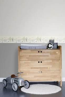 ESTAhome frise papier peint l'univers du cirque gris clair, beige et blanc brillant - 500 x 26.5 cm - 178703