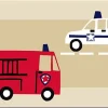ESTAhome frise papier peint camions de pompiers et voitures de police beige, rouge et bleu - 500 x 17.6 cm - 177305