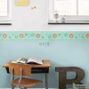 ESTAhome frise papier peint fleurs turquoise et orange - 500 x 13.25 cm - 174609