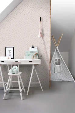 ESTAhome papier peint à motif de petits points vieux rose et or - 53 cm x 10.05 m - 139274