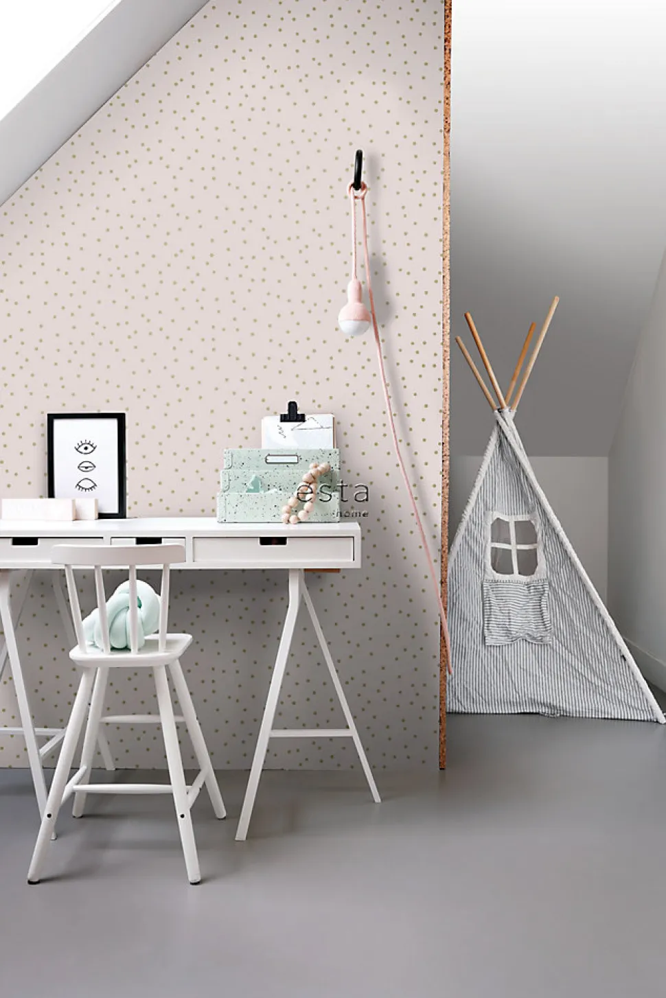 ESTAhome papier peint à motif de petits points vieux rose et or - 53 cm x 10.05 m - 139274