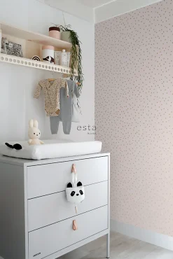 ESTAhome papier peint à motif de petits points vieux rose et or - 53 cm x 10.05 m - 139274
