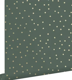 ESTAhome papier peint à motif de petits points vert foncé et or - 53 cm x 10.05 m - 139275