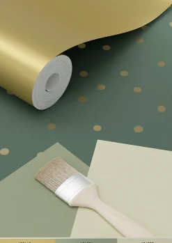 ESTAhome papier peint à motif de petits points vert foncé et or - 53 cm x 10.05 m - 139275