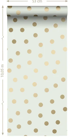 ESTAhome papier peint à motif de petits points blanc cassé et or - 53 cm x 10.05 m - 139243