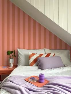 ESTAhome papier peint à rayures terracotta et rose pêche - 53 cm x 10.05 m - 139905