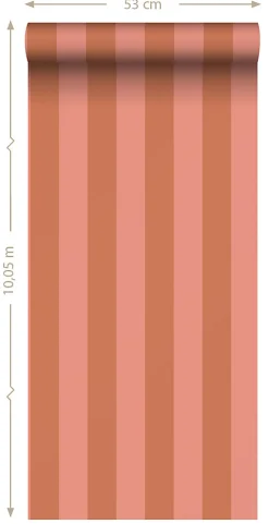ESTAhome papier peint à rayures terracotta et rose pêche - 53 cm x 10.05 m - 139905
