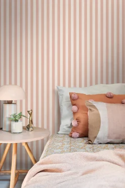ESTAhome papier peint à rayures rose terracotta - 53 cm x 10.05 m - 130950