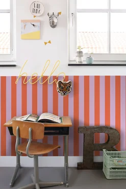 ESTAhome papier peint à rayures orange et lilas violet - 53 cm x 10.05 m - 139904