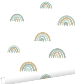 ESTAhome papier peint arcs en ciel vert menthe grisé et bleu gris - 53 cm x 10.05 m - 139254