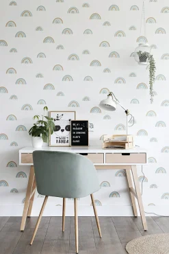 ESTAhome papier peint arcs en ciel vert menthe grisé et bleu gris - 53 cm x 10.05 m - 139254