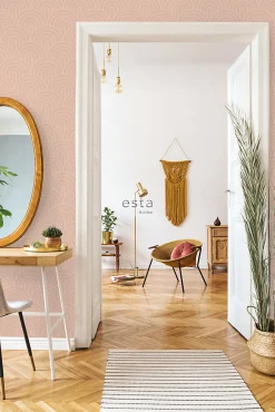 ESTAhome papier peint art déco rose pêche - 53 cm x 10.05 m - 139218