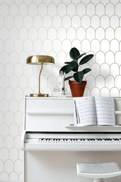 ESTAhome papier peint art déco blanc et or - 53 cm x 10.05 m - 139139