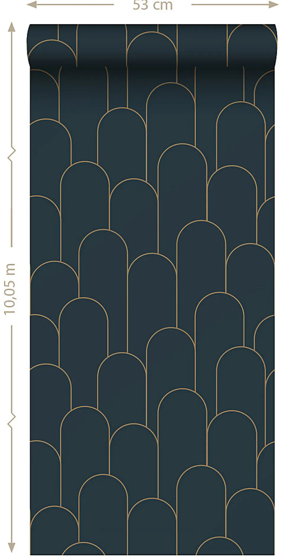 ESTAhome papier peint art déco bleu foncé et or - 50 x 900 cm - 139657