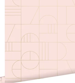 ESTAhome papier peint art déco rose clair et or - 53 cm x 10.05 m - 139207
