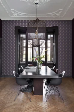 ESTAhome papier peint art déco violet foncé et or - 53 cm x 10.05 m - 139577