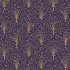 ESTAhome papier peint art déco violet foncé et or - 53 cm x 10.05 m - 139577