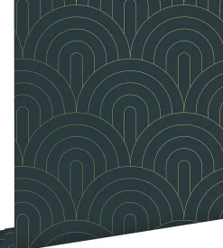 ESTAhome papier peint art déco bleu foncé - 53 cm x 10.05 m - 139743