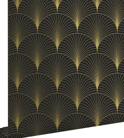 ESTAhome papier peint art déco noir et or - 53 cm x 10.05 m - 139457