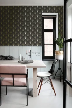 ESTAhome papier peint art déco noir et or - 53 cm x 10.05 m - 139457