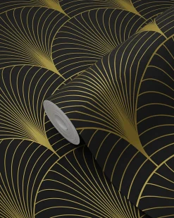 ESTAhome papier peint art déco noir et or - 53 cm x 10.05 m - 139457