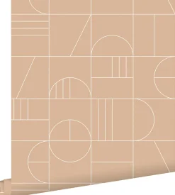 ESTAhome papier peint art déco rose pêche et blanc - 53 cm x 10.05 m - 139208