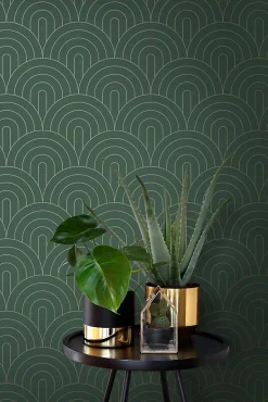 ESTAhome papier peint art déco vert émeraude - 53 cm x 10.05 m - 139744