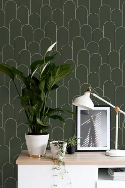 ESTAhome papier peint art déco vert foncé - 50 x 900 cm - 139656