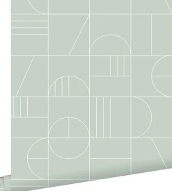 ESTAhome papier peint art déco vert menthe et blanc - 53 cm x 10.05 m - 139209