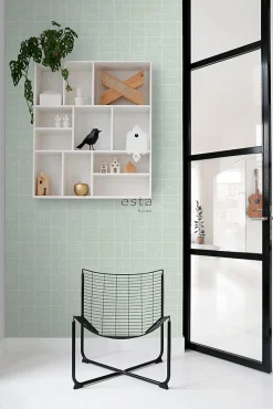 ESTAhome papier peint art déco vert menthe et blanc - 53 cm x 10.05 m - 139209