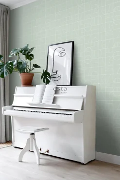 ESTAhome papier peint art déco vert menthe et blanc - 53 cm x 10.05 m - 139209