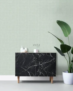 ESTAhome papier peint art déco vert menthe et blanc - 53 cm x 10.05 m - 139209