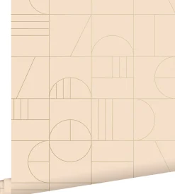 ESTAhome papier peint art déco rose pêche clair et or - 53 cm x 10.05 m - 139206