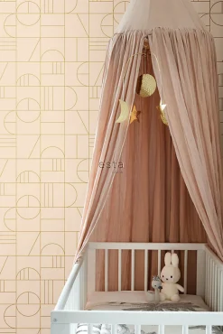 ESTAhome papier peint art déco rose pêche clair et or - 53 cm x 10.05 m - 139206