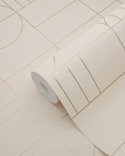 ESTAhome papier peint art déco rose pêche clair et or - 53 cm x 10.05 m - 139206