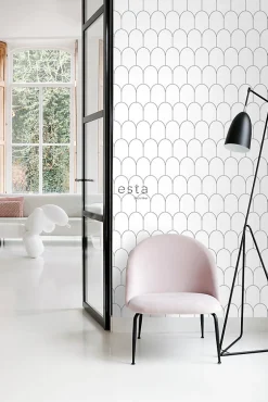 ESTAhome papier peint art déco blanc et noir - 53 cm x 10.05 m - 139140
