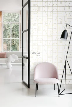 ESTAhome papier peint art déco blanc et or - 53 cm x 10.05 m - 139141