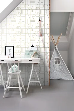 ESTAhome papier peint art déco blanc et or - 53 cm x 10.05 m - 139141